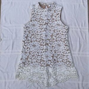 Rose & Olive Floral Lace Eyelet Sleeveless Mock Neck Top